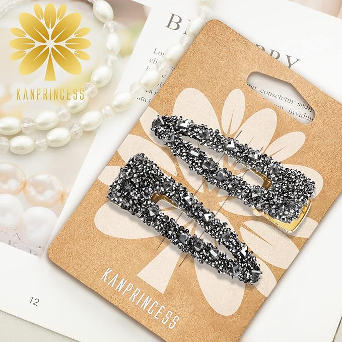 2PCS Rhinestone Hair Clips,Snap Hair Accessories,Decorative Hair Clips,Rhinestone Barrettes For Women Girls(SET10)