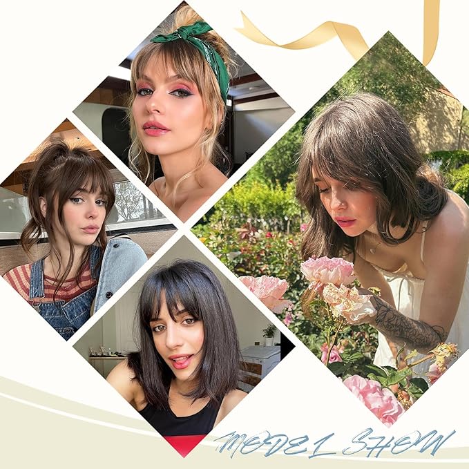 Clip In Bangs for Women, Blonde French Bangs Hair Clip with Temples, 100% Real Human Hair Layered Curved Fringe for Halloween and Daily Use(Blonde, French Bangs)