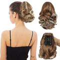 Ponytail Extension, Clip on Ponytails for Women, 9" Claw Clip in Short Curly Wavy Pony Hair Extension for Women - Medium Brown with Blonde Highlights