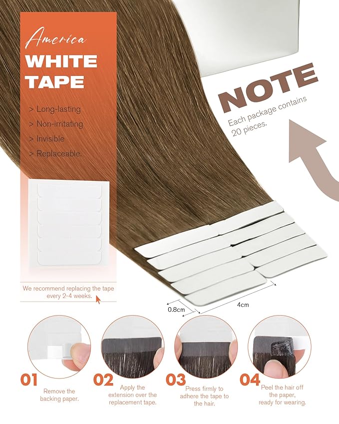 Sunny Hair Tape in Hair Extensions Real Human Hair Invisible Remy Hair Extensions Tape ins for Women Light Brown 18 inch 20Pcs