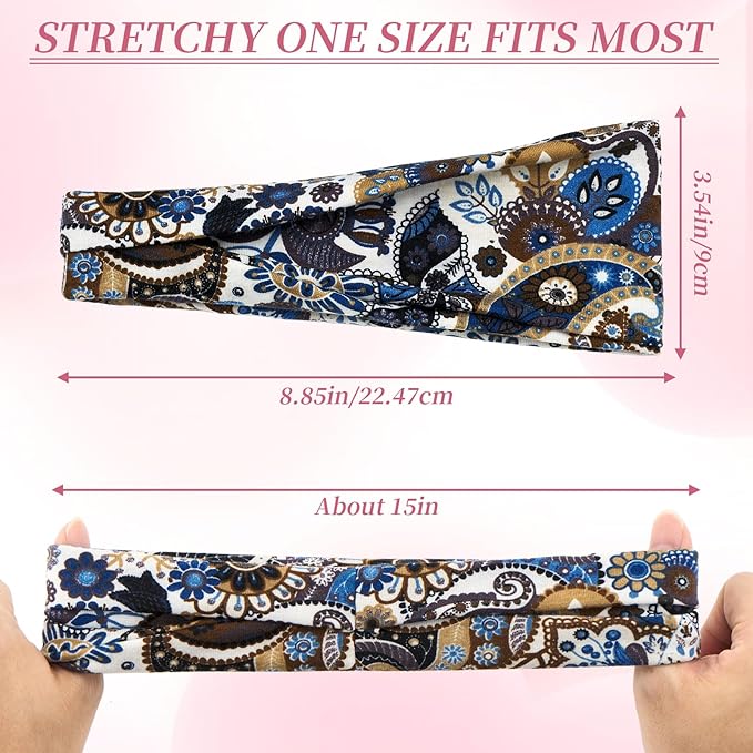 Boho Headbands for Women, 6 Pack Wide Non-Slip Stretchy Hair Bands for Yoga, Workout, Running, Fashion Hair Accessories for Women's Hair（Shape 2）