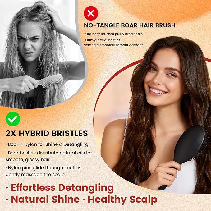 Boar Bristle Hair Brush Since 1965 British Craftsmanship, Handmade Natural Wood Slick Back Hairbrush, Soft Bristles Gentle Detangling Smoothing Women Men Kids Long Curly Thick,Thin, Fine Hair