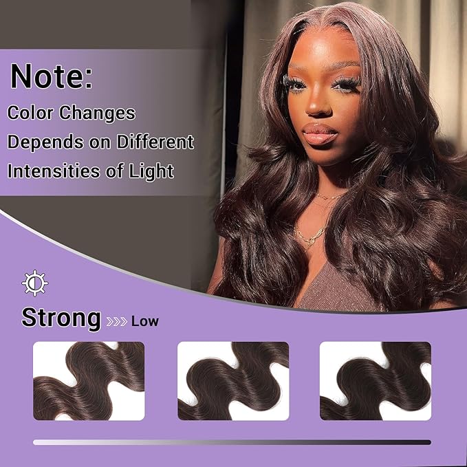 4# Chocolate Brown Color 2x6 HD Lace Closure Human Hair Body Wave Transparent Lace Closure 2x6 Long Deep Middle Part 100% Raw Virgin Human Hair 20 Inch 150% Density