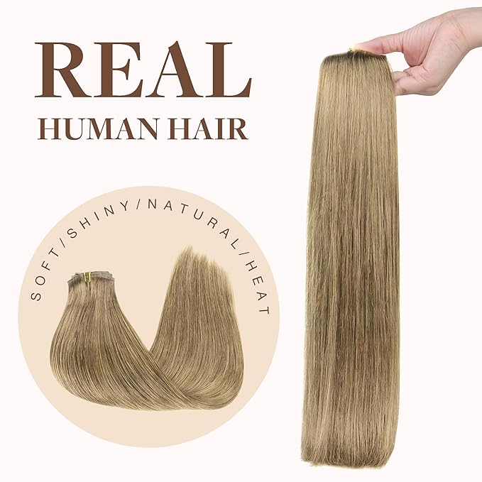 GOO GOO Clip in Hair Extensions Real Human Hair, Remy Human Hair Extensions Clip ins for Women, Natural Human Hair, 20inch 150g 7Pcs, 7 Bronde