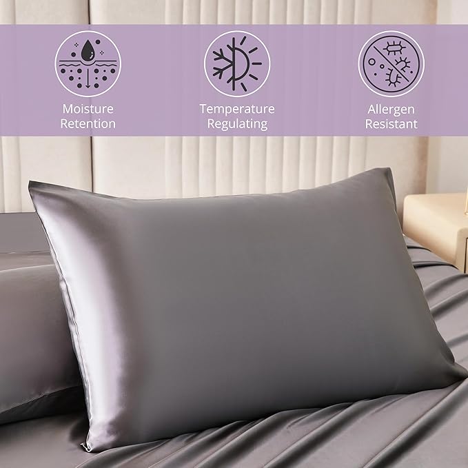 Mulberry Park 30 Momme Silk Pillowcase - Grade 6A Charmeuse Weave for Hair and Skin - Luxury Night Sleep - 1 Pc Gunmetal (Standard 20'' x 36'')