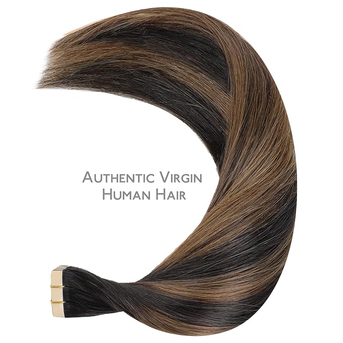 WENNALIFE Tape in Hair Extensions Human Hair Balayage Natural Black to Chestnut Brown, 10pcs 30g 22 inch Remy Invisible Tape Ins Straight Soft Real Human Hair Tape in Extensions