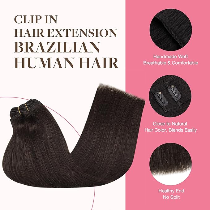 GOO GOO Clip in Hair Extensions Real Human Hair, Remy Human Hair Extensions Clip ins for Women, Natural Human Hair, 18inch 150g 9Pcs, 2A Light Brown