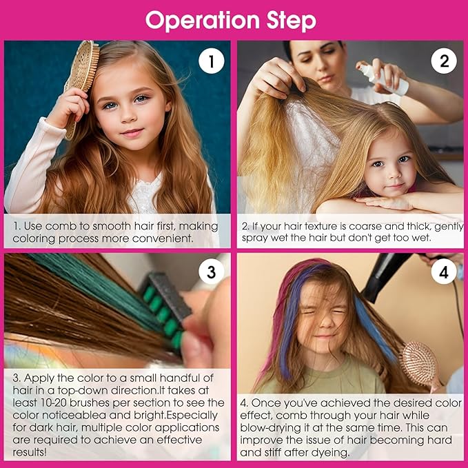 New Hair Chalk Comb Temporary Hair Color Dye for Girls Kids, Washable Hair Chalk for Girls Age 4 5 6 7 8 9 10-12 Birthday Christmas New Year Cosplay Hair DIY Party