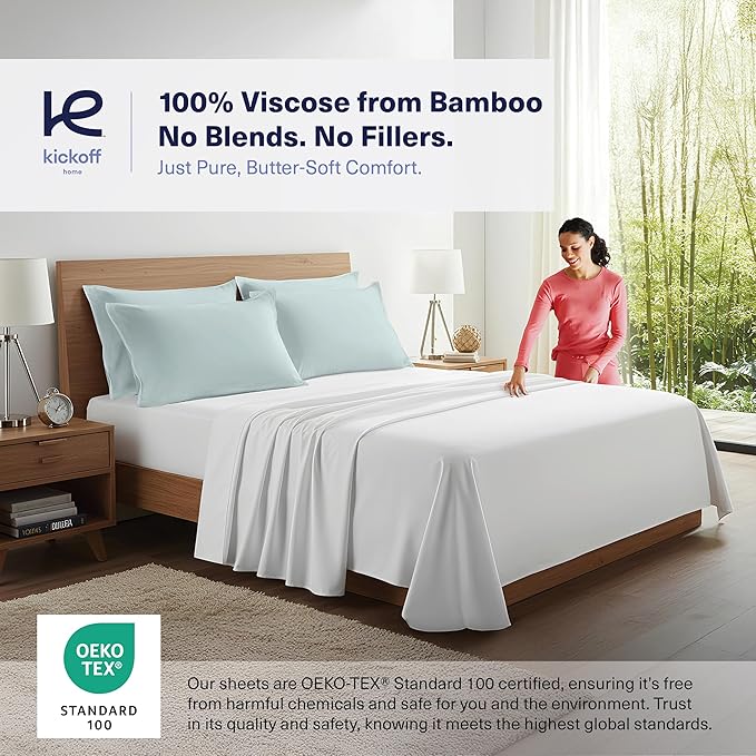 Kickoff Viscose Bamboo Pillowcase, King, Set of 2, 100% Organic Hidden Zippered Viscose Bamboo Pillow Case King Size, Cooling Pillow Cover for Hot Sleepers (20"x40", Coastal Blue)