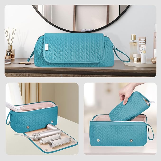 Hair Tools Travel Bag Karsyon Heat Resistant Mat Case Hot Tools Straightener, Curling Iron,Hair Dryers,Haircare Accessories Travel Essentials for Women 2 in 1 Organizer Bags(Teal)