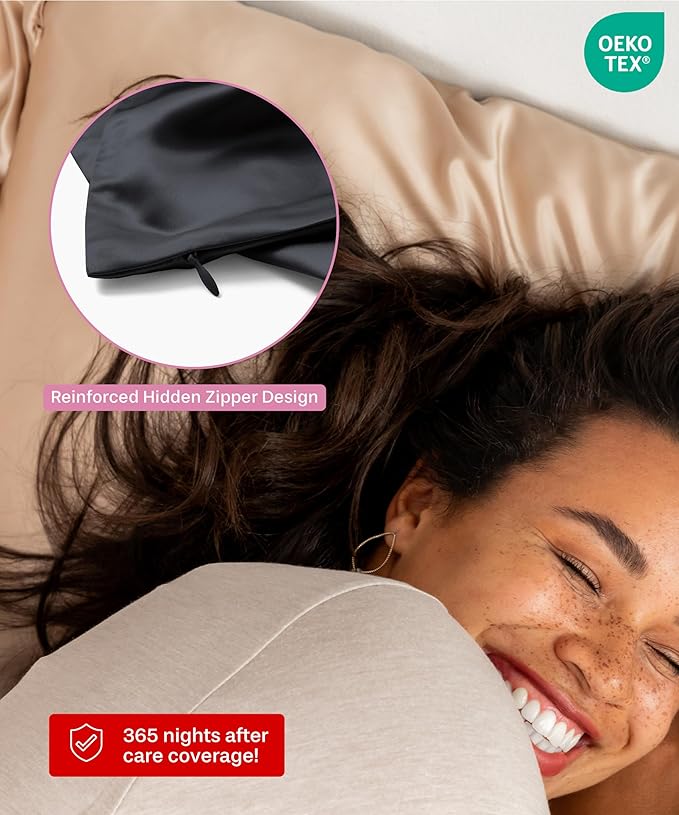SUNDAYSILKS™ Premium Silk Pillow Cases | 100% Mulberry Silk Pillowcase with Zipper, All Sides Real 22 Momme Grade 6A Silk, Standard Queen, King Size [Midnight Black]