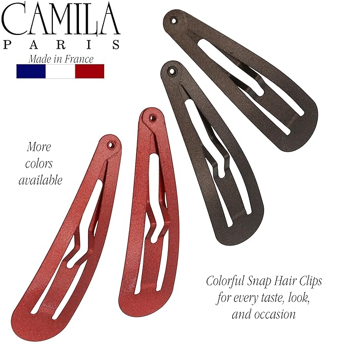 Camila Paris CP1330F French Hair Barrettes Clips, Snap Hair Slides Clic Clac for Women, Styling Girls Side Slide-in Metal Snap Pin Hair Accessories for Women. Strong Hold, No Slip Grip, Made in France