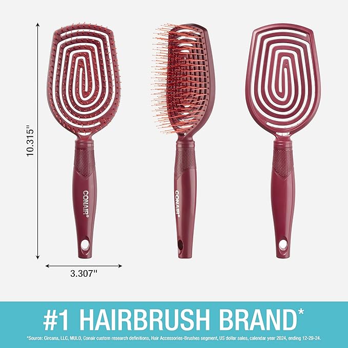 Conair Scalp Care Detangling hairbrush - Curly Hair Brush - Scalp Massager - hairbrushes for women & men - detangler for all lengths and types - stocking stuffers - gifts for her - Red Rush