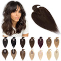 SEGO Hair Toppers for Women Real Human Hair With Bangs, 7 * 13CM Silk Base 100% Remy Human Hair Clip in Top Wiglet Hairpieces Add Volume -14 Inch Dark Brown