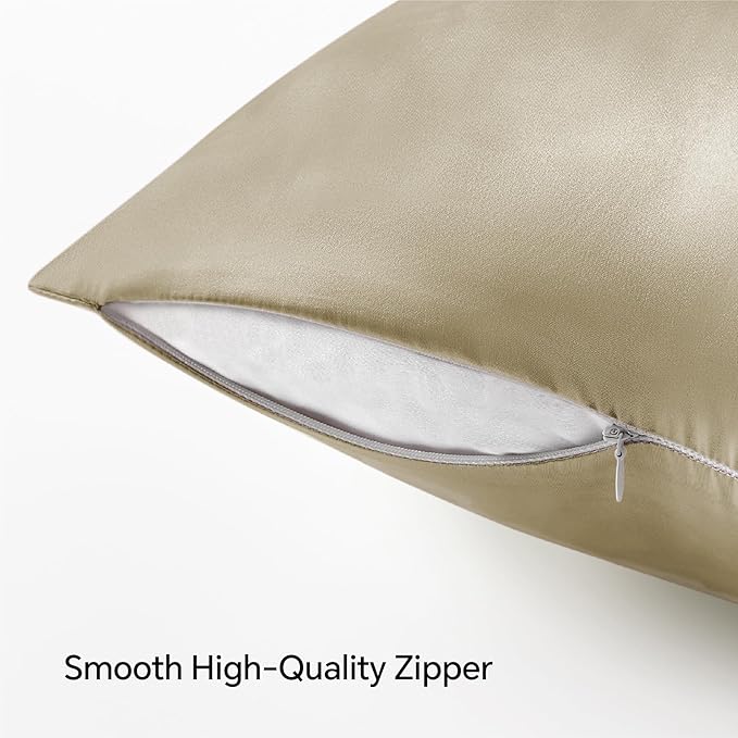 BEDELITE Satin Pillowcase with Zipper 2 Pack, Taupe Pillow Cases Standard Size, Super Soft and Cooling Similar to Silk Pillow Cases, Gift for Women Men(20x26 Inches)