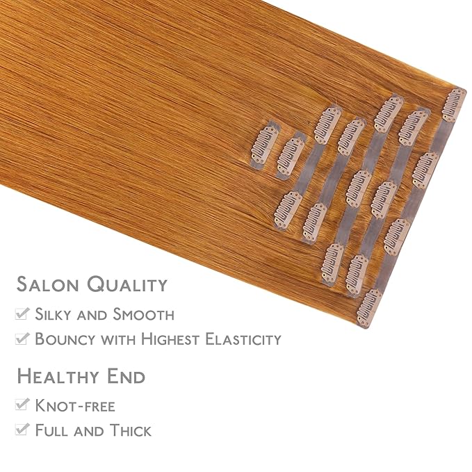 WENNALIFE Seamless Clip In Hair Extensions Human Hair, 16 Inch 130g 7pcs Auburn Ginger Real Hair Extensions Clip in Human Hair Invisible PU Skin Weft Natural Remy Human Hair Extensions