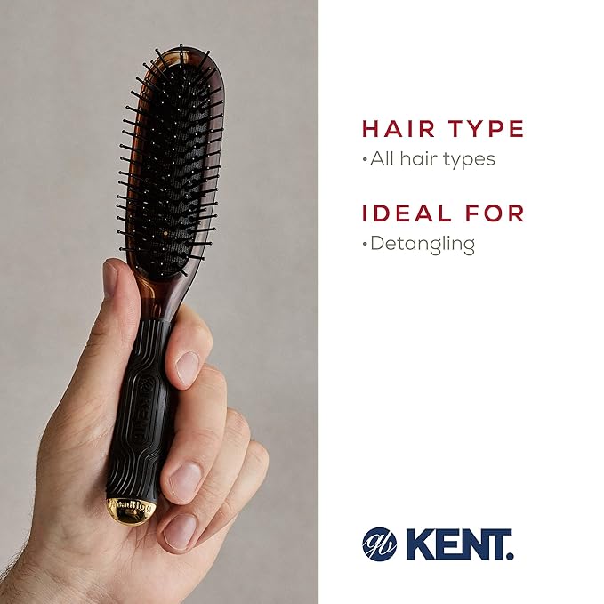 Kent Headhog Detangler Brush, Anti Static HairBrush with Rounded Nylon Bristles for All Hair Types, Travel Brush with Ergonomic Rubber Grip for Easy Styling