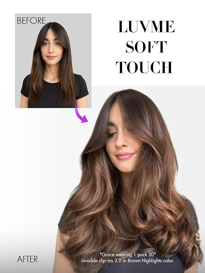 LUVME Invisible Clip in Hair Extensions Real Human Hair, 18 inch 110g 6Pcs, Natural Brown Highlights Human Hair Extensions Clip ins for Women, Natural Seamless Straight Human Hair