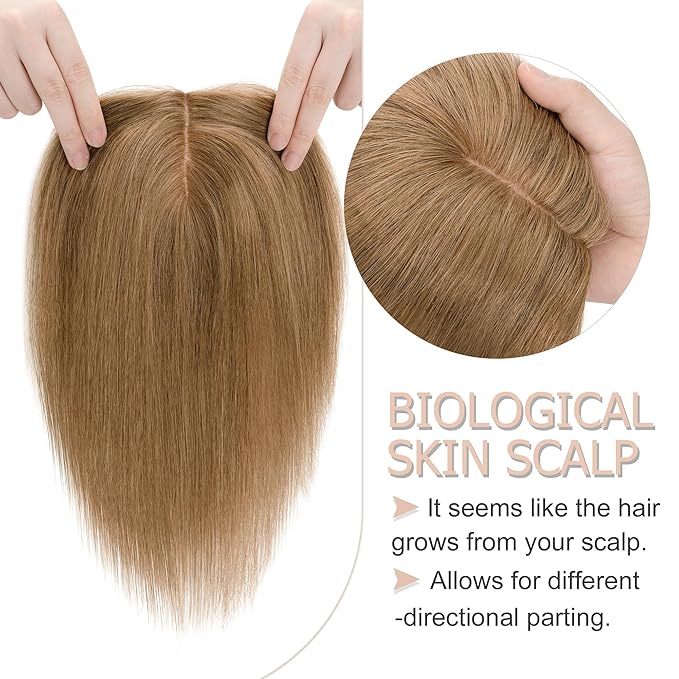 Hair Toppers for Women Real Human Hair No Bangs, 13 * 15 cm Larger Silk Base 150% Density Clip In Topper Hairpieces, Wiglet Top Pieces Add Volume -10 Inch 06 Light Brown