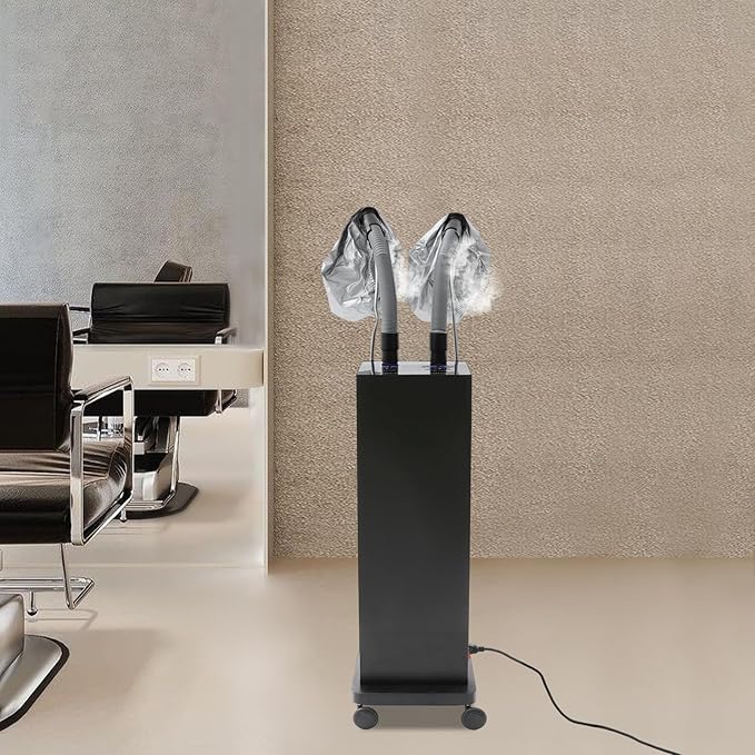 Hair Steamer, Professional Micro Mist Hair Color Processor with 2 Vaporizing Caps, 650W Vertical Hair Care Machine with Rolling Wheels, Salon Spa Equipment for Deep Hair Care Repair, Hair Styling