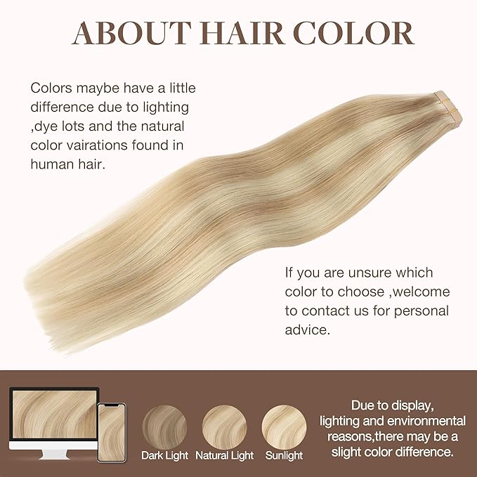 GOO GOO Tape in Hair Extensions Human Hair, 18A/613A Dark Blonde Highlighted Bleach Blonde, 26inch 120g 40pcs, Skin Weft Seamless Invisible, Silky Straight with Thick Ends, Remy Human Hair