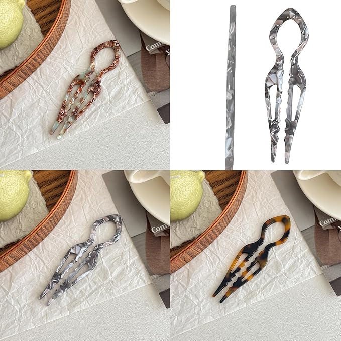 Prestige Hair Pins,French U-Shaped Hair pin 3Pack Elegant Women Hair Accessories Suitable for Thick or Thin Hair (Light gray, Reddish brown, Dark yellow)