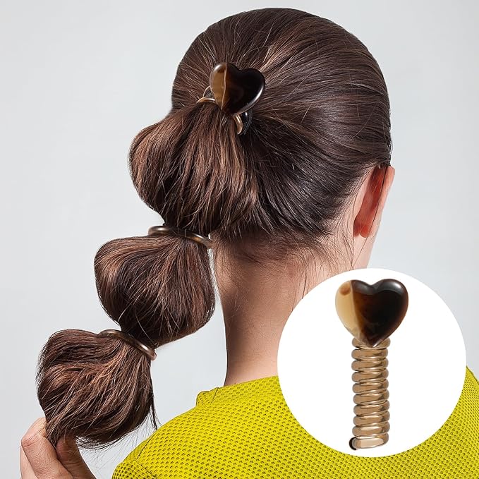 3PCS Heart Spiral Hair Ties, 3 Colors Heart Phone Cord Ponytail Holders for Women, Elegant Rubber Hair Coils, Stylish Hair Accessories for Party, Daily Use