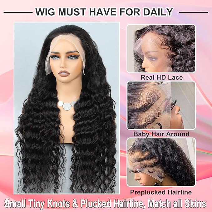 13x6 Loose Wave HD Lace Front Wigs Human Hair 200 Density 100% Real Human Hair 15A Loose Deep Wave Frontal Wig Human Hair Pre Plucked, No Synthetic Blend No Tangle No Shedding Triple Lifespan 3X