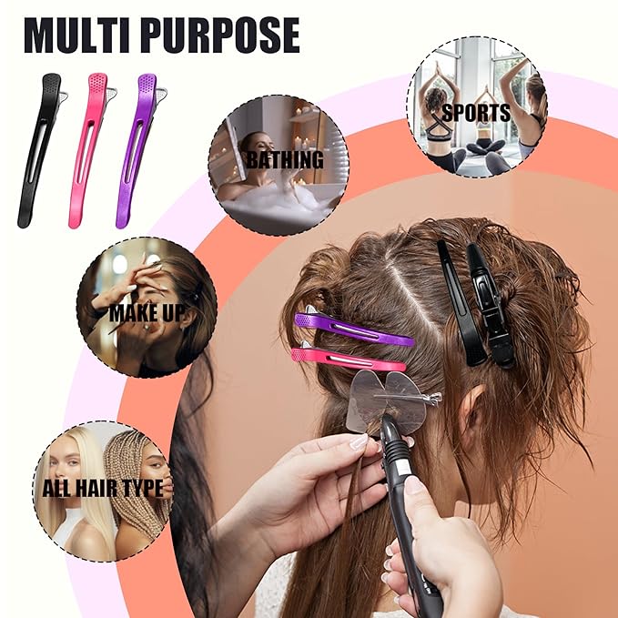 10 pcs Professional Hair Clips for Styling Sectioning - Sectioning Hair Clips for Styling, No-Crease Silicone Band& Anti-Slip Grip, Hair Cutting Clips for Blowouts, Curling, Coloring (Black)