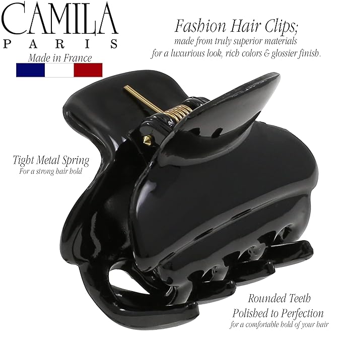 Camila Paris CP3554 French Hair Clip for Women, Small, Black 1.5 Inch Girls Hair Claw Clips Jaw Fashion Durable Styling Hair Accessories for Women, Strong Hold No Slip Grip, Made in France