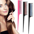 Leinuosen 3 Pcs Triple Teasing Comb for Women Plastic Rat Tail Comb Heat Resistant Pintail Tease Layer Tool for Thick Fine Hair Styling Backcombing Volume Structure(Black and Red Blue Pink)
