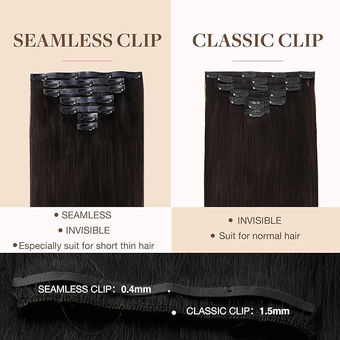 GOO GOO Clip in Hair Extensions Real Human Hair, Remy Human Hair Extensions Clip ins for Women, Natural Human Hair, 18inch 110g 7Pcs, 2 Dark Brown