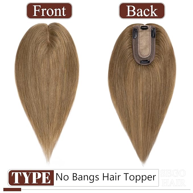 SEGO Real Human Hair Topper for Women, No Bangs Hair Topper with Anti-Slip Clips (16 Inches Light Brown)