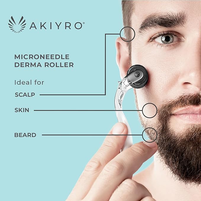 Derma Roller 0.30mm - Microneedle Roller with Storage Case - 192 Micro Needling Dermal Tool for Face, Beard, Scalp & Body - At Home Microneedling Skin Care for Women & Men (Black)