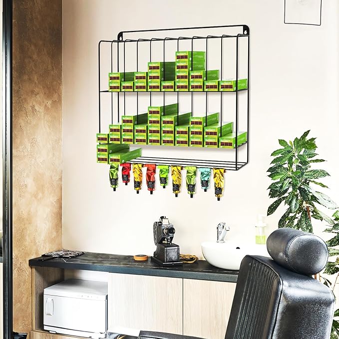 IKARE Hair Color Organizer Rack - Metal Tube Storage, Wall-Mounted Holder with Dye Paste Hanging Space for Salon, Beauty, Home