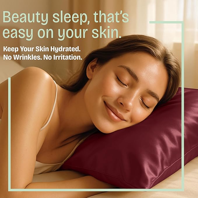BLISSFORD Satin Pillowcase with Zipper, for Hair and Skin Care, Feels Soft and Cool Like a Silk Pillowcase, Satin Pillow Cases 2 Pack, Slik Pillow Cover, Burgundy, Queen, Set of 2