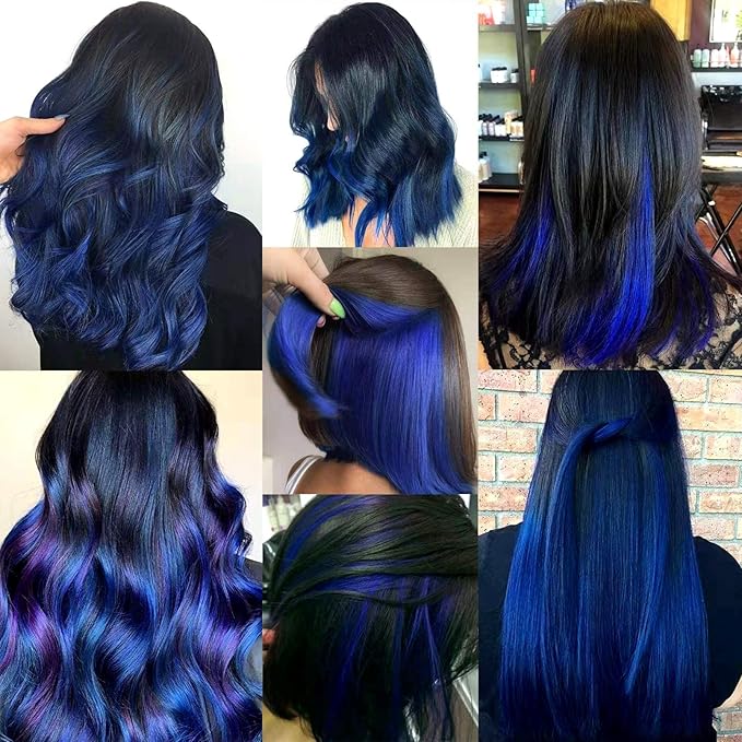 Blue Hair Extensions Clip in, 22 Inch 10 Pcs Long Straight Colored, for Kids Girls Women Highlight Party, Synthetic