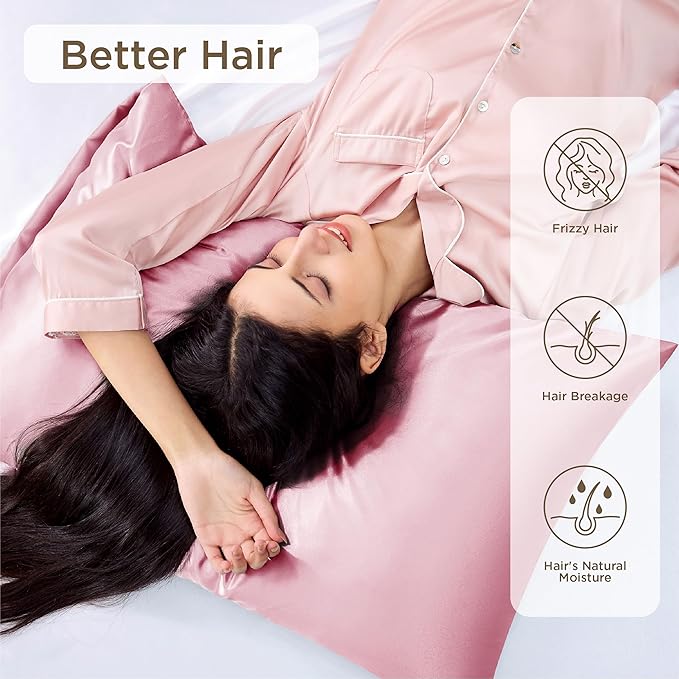 Bedsure Satin Pillowcase Standard Set of 4 - Pink Silky Pillow Covers for Hair and Skin 20x26 Inches, 4 Pack with Envelope Closure, Similar to Silk Pillow Cases, Gifts for Women Men