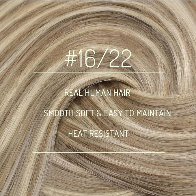 RUNATURE Real Hair Extensions Clip Ins Blonde, Long Clip in Hair Extensions 24 Inch, Remy Human Hair Clip in Extensions, Add Hair Volume, 135g 7pcs #16P22 Dark Ash Blonde Highlight Light Blonde