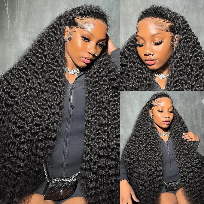 Aomllute Deep Wave Lace Front Wigs Human Hair 26 Inch 200 Density 13x4 HD Lace Front Wigs Human Hair for Women Glueless Curly Lace Front Wigs Human Hair Wigs Pre Plucked
