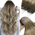 YoungSee Micro Loop Hair Extensions Real Human Hair Balayage Microlink Hair Extensions Human Hair Brown Balayage Blonde Microbead Hair Extension 16Inch Ombre Bead Hair Extension 50s/50g