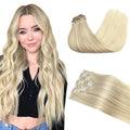 GOO GOO Clip-in Hair Extensions Real Human Hair, Remy Human Hair Extensions Clip ins for Women, Natural Human Hair, 22inch 150g 7Pcs, 17/22/60 Balayage Ash Blonde to Platinum Blonde
