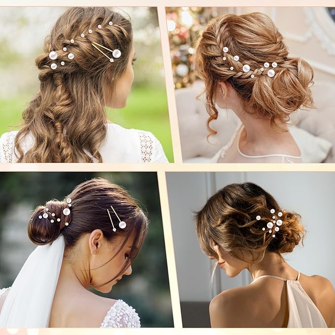 15 Pcs Gold Pearl Hair Pins, Pearl Hair Clips Slides in 3 Sizes Wedding Elegant Pearls Hairpins Decorative Bobby Pins Barrettes Accessories for Women Brides Bridesmaid