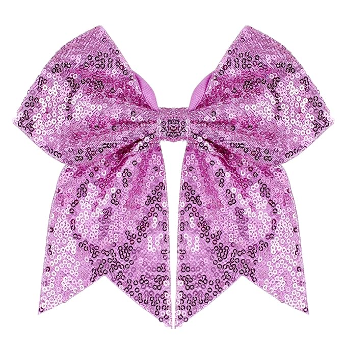 Large Glitter Cheer Bows Clips, Jumbo Big 7 Inch Cheerleading Sequin Hair Bow Hair Accessories for Teens Girls Football Sports Cheerleader Outfit Uniform (Light Purple)