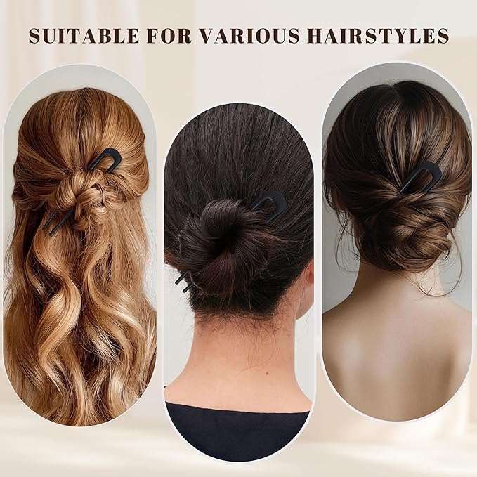 6Pcs Metal French Hair Pins for Women U Shape Sticks 3.9 Inch Vintage Fork for Hairstyle Accessories(Black)