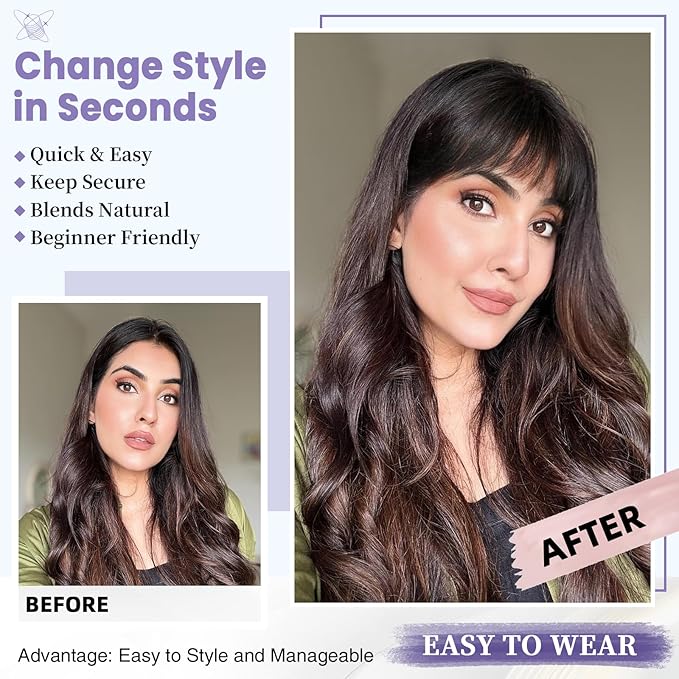 Wispy Bangs Hair Clip, 100% Human Hair Clip In Moca Brown Bangs for Women, Soft Layered Fake Bangs with Feathered Fringe, Easy Clip-On Design for Daily Wear & Halloween