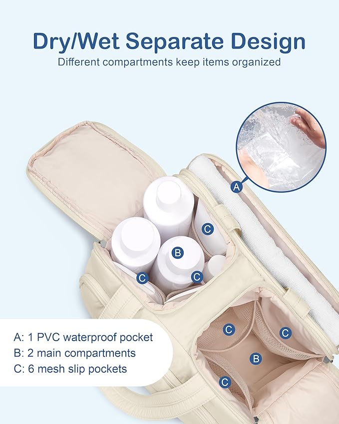 TOPDesign Travel Toiletry Bag for Women, Puffer Large Toiletry Bag, Lightweight Cosmetic Makeup Organizer with Handle for Traveling, Accessories, Essentials, Toiletries (Ivory White)