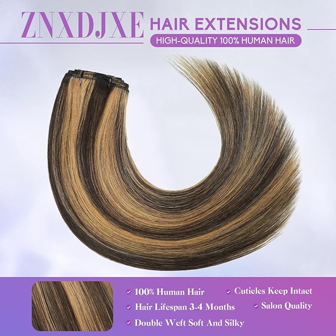 Clip in Hair Extensions Real Human Hair, 26 Inch 130g, 2/6 Dark Brown to Chestnut Brown, Invisible Seamless Remy Human Hair Clip in Extensions for Women 8pcs Per Set with Double Weft
