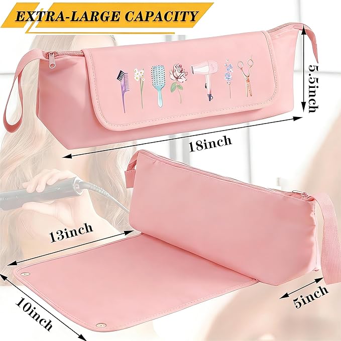 Hair Tools Travel Bag with Heat Resistant Mat, 2-in-1 Hot Hair Tools Organizer for Curling Flat Irons Straighteners Hair Dryer, Styling Tools Storage Bag Portable Travel Case for Women & Stylists