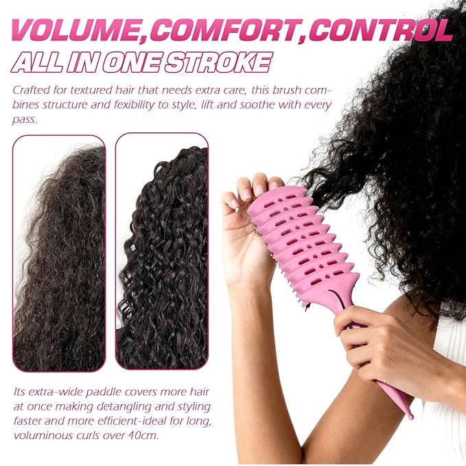 Candy Brush Curl Defining Vented Hair Brush for Effortlessly Blow Drying Detangling and Shaping and Styling, Airflow Wet Hair Brush for All Hair Types for Women and Men, Anti-Pull & Frizz, Pink